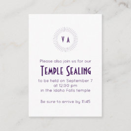 Tarjeta De Recepción Purple Monogram Circle Temple Sealing Invitation