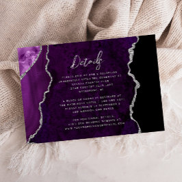 Tarjeta De Recepción Purple Silver Agate Script Wedding Details