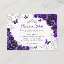 Tarjeta De Recepción Purple Silver Quinceanera Reception Details