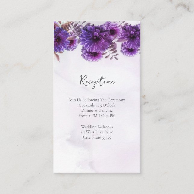 Tarjeta De Recepción Purple Watercolor Chrysanthemum Wedding Reception (Anverso)