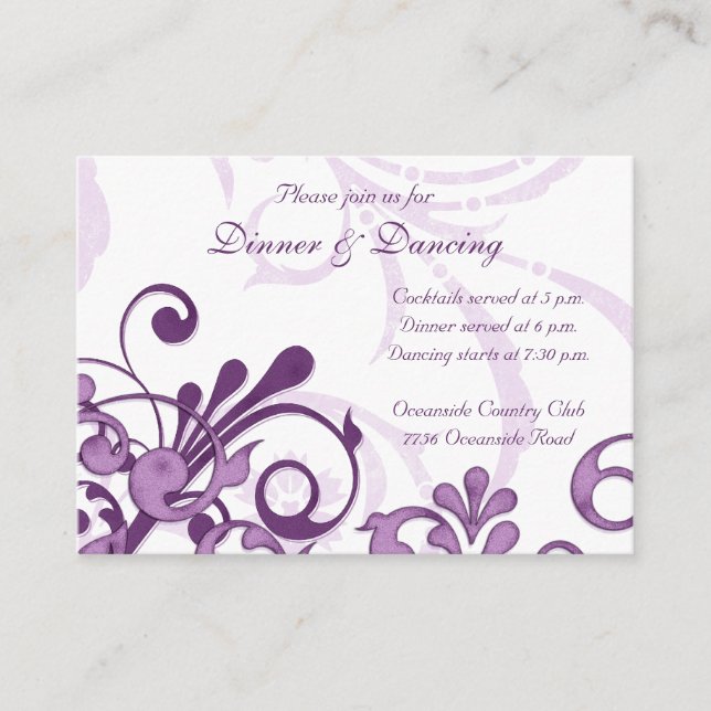 Tarjeta de recepción Purple White Floral Wedding (Anverso)