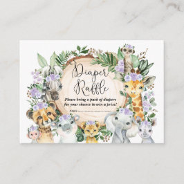 Tarjeta De Recepción Purple Wild Safari Animales Baby Diaper Raffle