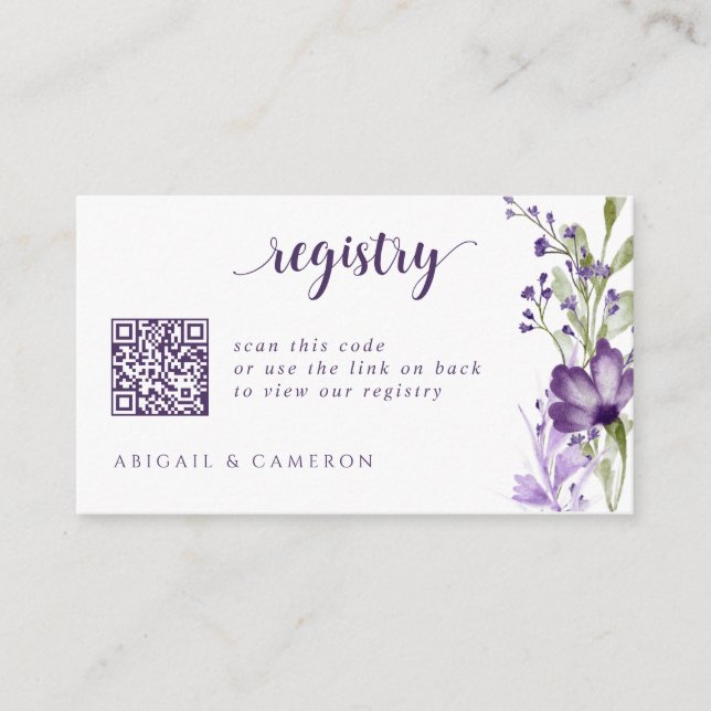 Tarjeta De Recepción Purple Wildflower Boda Bridal Shower Registry (Anverso)