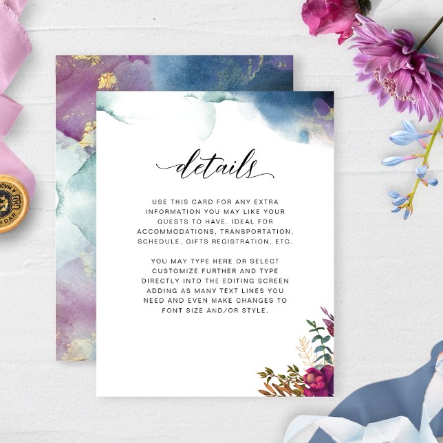 Tarjeta De Recepción Púrpura, azul y Verde azulada, detalles del Jardín (Subido por el creador)