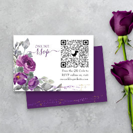 Tarjeta De Recepción Púrpura Boda Floral Online RSVP Código QR