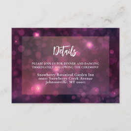Tarjeta De Recepción Púrpura Bokeh Sparkle Silver String Luces Boda