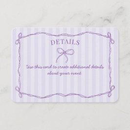 Tarjeta De Recepción Púrpura Coquette Bow Pastel Detalles Invitar Inser