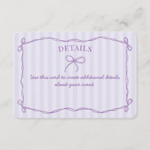 Tarjeta De Recepción Púrpura Coquette Bow Pastel Detalles Invitar Inser