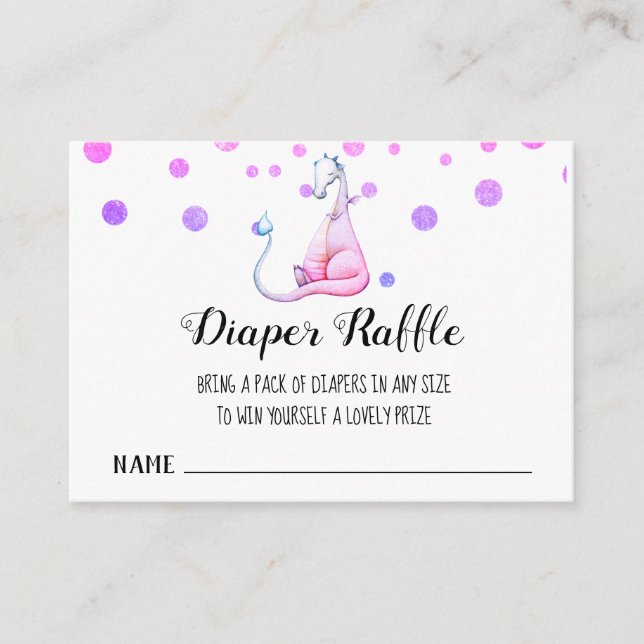 Tarjeta De Recepción *~* Púrpura Cuta - Dragon Baby Shower Diaper Raffl (Anverso)