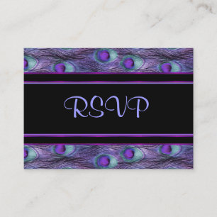 Tarjeta De Recepción Púrpura de plumas de pavo real - RSVP