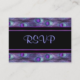 Tarjeta De Recepción Púrpura de plumas de pavo real - RSVP