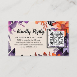 Tarjeta De Recepción Púrpura encantada + Boda Naranja Floral Halloween