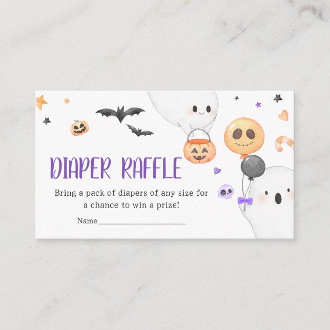 Tarjeta De Recepción Púrpura Fantasma Halloween Pequeño Boo Diaper Raff (Anverso)