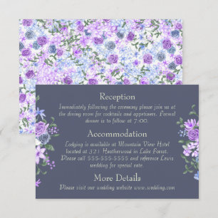 Tarjeta De Recepción Púrpura floral, Boda de caligrafía gris