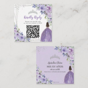 Tarjeta De Recepción Púrpura Lilac Floral Plata Quinceañera QR Código