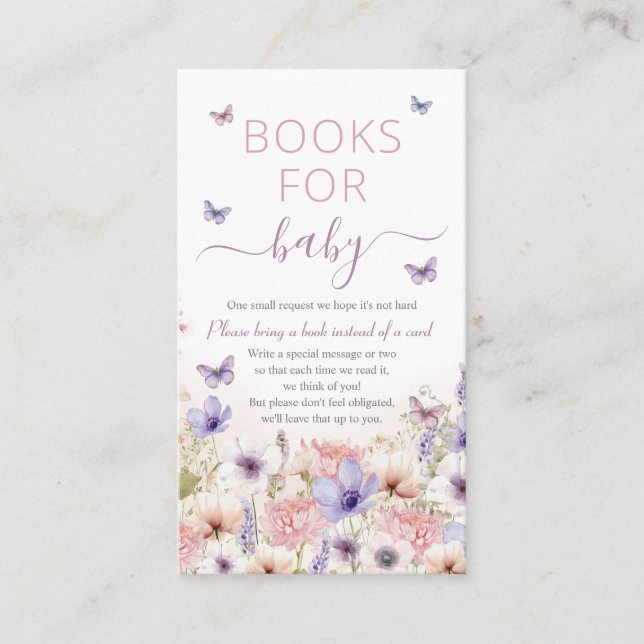 Tarjeta De Recepción Púrpura mariposas de flores silvestres libros para (Anverso)