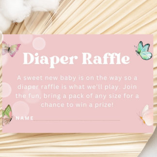 Tarjeta De Recepción Púrpura Pink Pastel Mariposa Diaper Raffle Ticket