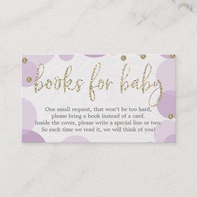 Tarjeta De Recepción Púrpura Polka Dot Book Request Baby Shower Invite (Anverso)