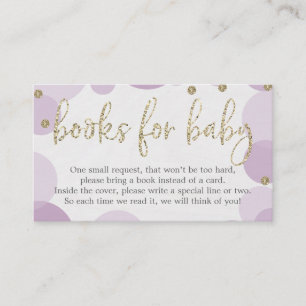 Tarjeta De Recepción Púrpura Polka Dot Book Request Baby Shower Invite