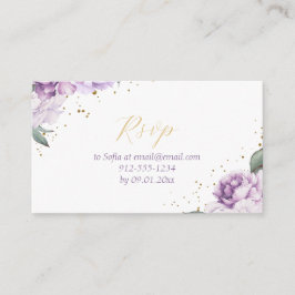 Tarjeta De Recepción Púrpura y dorada Floral Elegante Quinceañera RSVP