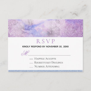 Tarjeta De Recepción *~* Purpurina azul de lavanda floral Elegante RSVP
