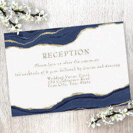 Tarjeta De Recepción Purpurina de Boda de la Marina Blue Agate