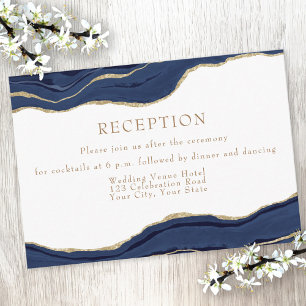 Tarjeta De Recepción Purpurina de Boda de la Marina Blue Agate