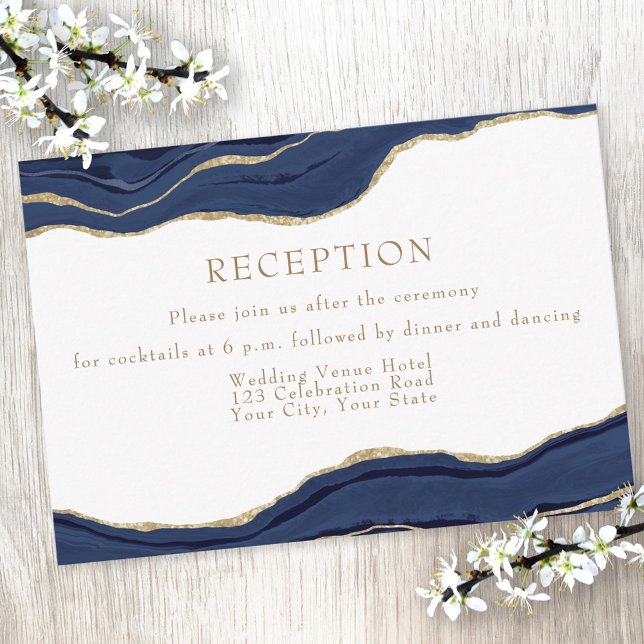 Tarjeta De Recepción Purpurina de Boda de la Marina Blue Agate (Subido por el creador)