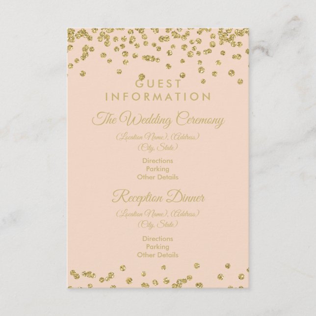 Tarjeta De Recepción Purpurina de información de invitado Confetti Rubo (Anverso)