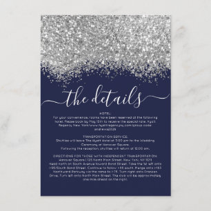 Tarjeta De Recepción Purpurina de la Marina Plata de Lujo Boda Confetti