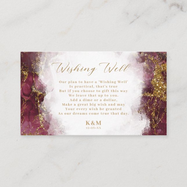 Tarjeta De Recepción Purpurina de mármol Deseando bien V1 Borgoña ID644 (Anverso)