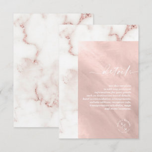 Tarjeta De Recepción Purpurina de mármol moderno Detalles del Rosa Gold
