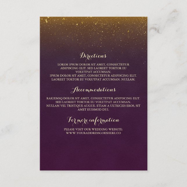 Tarjeta De Recepción Purpurina de oro Boda de chapa de época (Anverso)