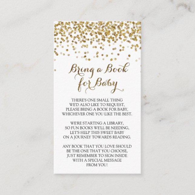 Tarjeta De Recepción Purpurina de oro Confetti trae un libro para inser (Anverso)