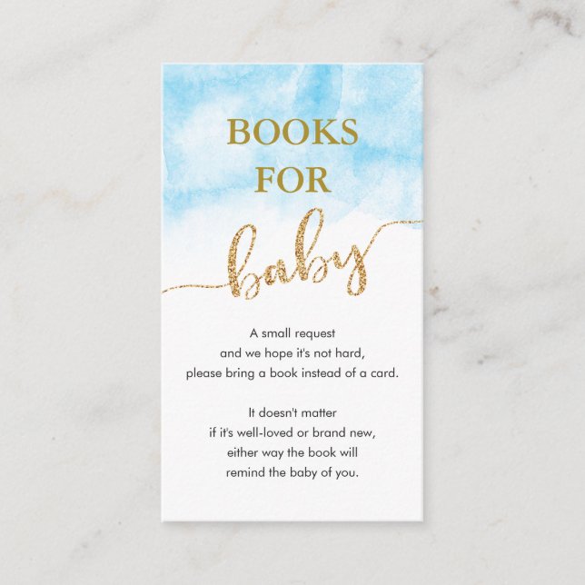 Tarjeta De Recepción Purpurina de oro de los libros para bebé azul acua (Anverso)