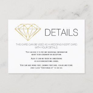 Tarjeta De Recepción Purpurina de oro detalles de boda de moda de diama