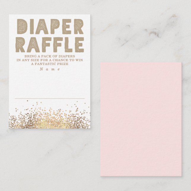 Tarjeta De Recepción Purpurina de oro Diaper Moderno Raffle Baby Shower (Anverso / Reverso)