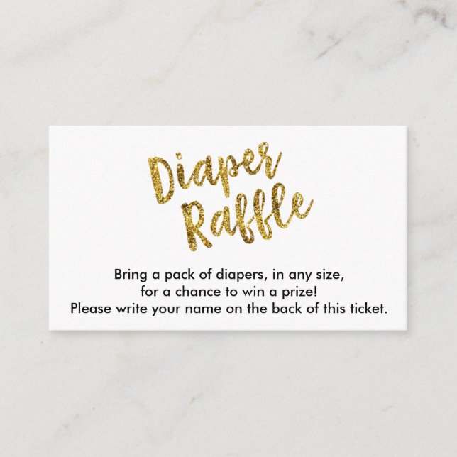 Tarjeta De Recepción Purpurina de oro Diaper Raffle Ticket (Anverso)