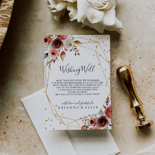 Tarjeta De Recepción Purpurina de oro geométrico Boda Primavera Deseos