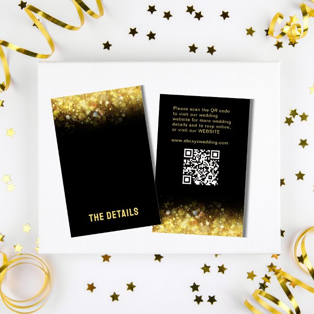 Tarjeta De Recepción Purpurina de oro negro Glam Boda moderno (Black Gold Glitter Glam Modern Wedding  Enclosure Card)