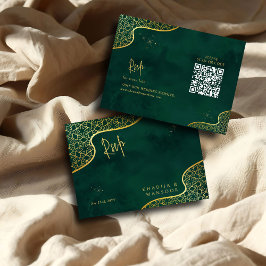 Tarjeta De Recepción Purpurina de oro verde esmeralda código QR Boda RS