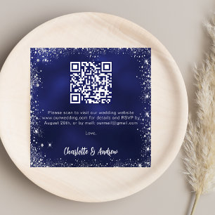 Tarjeta De Recepción Purpurina de plata azul de la marina Boda de códig