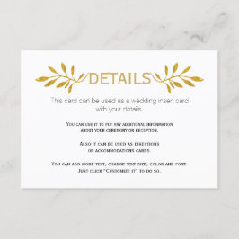 Tarjeta De Recepción Purpurina dorado deja boda de patrón insertar tarj