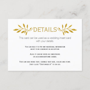 Tarjeta De Recepción Purpurina dorado deja boda de patrón insertar tarj