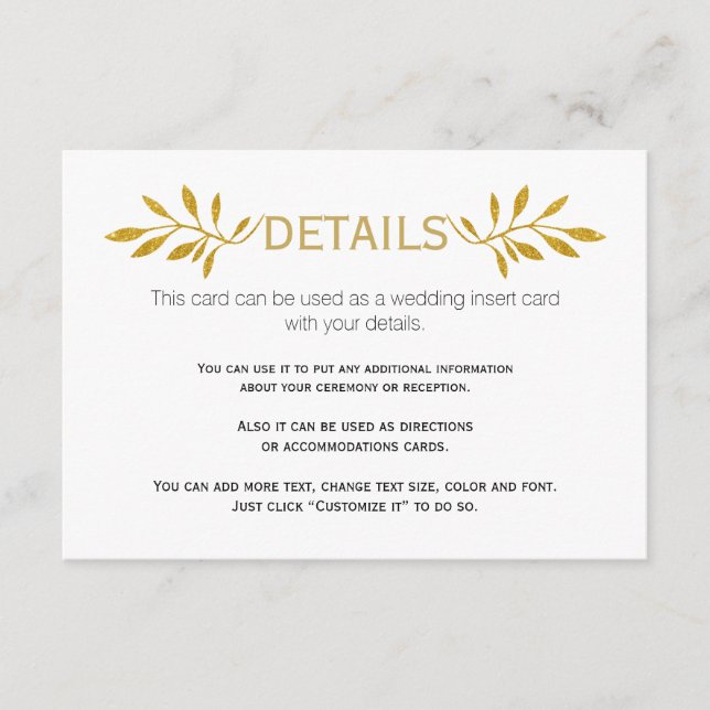 Tarjeta De Recepción Purpurina dorado deja boda de patrón insertar tarj (Anverso)