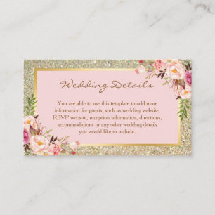 Tarjeta De Recepción Purpurina dorado Floral Ambos lados Boda Detalles