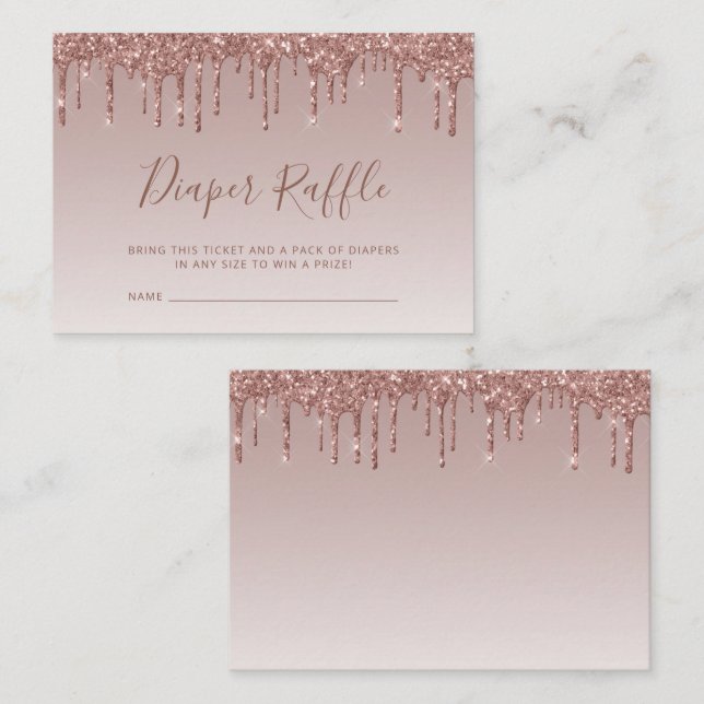 Tarjeta De Recepción Purpurina Drip Rosa Gold Baby Shower Diaper Raffle (Anverso / Reverso)