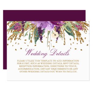Tarjeta De Recepción Purpurina floral Amethyst Wedding Detalles de la r