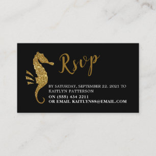 Tarjeta De Recepción Purpurina Gold Seahorse RSVP