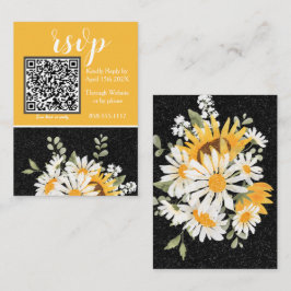 Tarjeta De Recepción Purpurina negro Floral RSVP